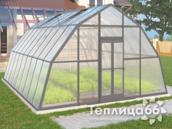 Теплица Рада Иткуль из поликарбоната, 4,5х6 метров, графитовая